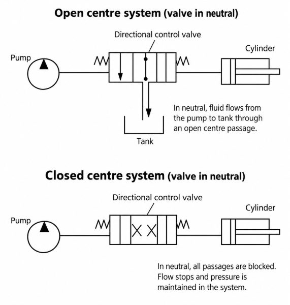 Open centre vs closed centre hydraulic system